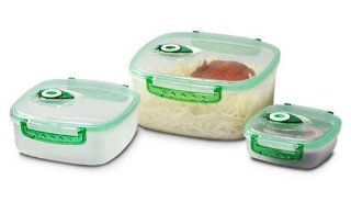 FreshVac Plus FV301 Set of 3 Square Shaped Vacuum Food Storage Containers Kitchen & Dining