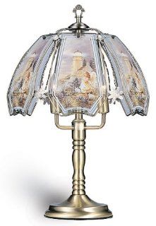 ORE International K301 Glass Lighthouse Scene Touch Lamp, Antique Brass Finish   Table Lamps  