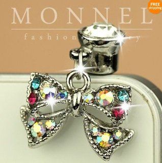 Ip288 Luxury Cute Crystal Bow Anti Dust Plug Cover Charm For iPhone Android Cell Phones & Accessories