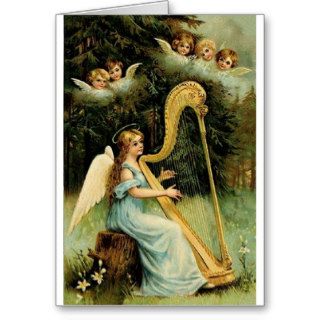 Victorian Angel Harpist Christmas Card