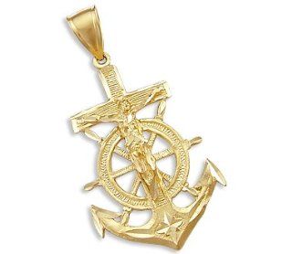 14k Yellow Gold Large Crucifix Anchor Pendant Charm New Jewelry