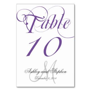 Purple Gray Monogram Wedding Table Number Card Table Cards