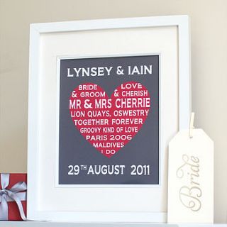 personalised wedding heart typographic print by ciliegia designs