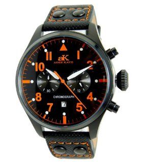 Adee Kaye AK7234 MIPB BLK/ORG Men's Black Leather Strap Chronograph Watch Adee Kaye Watches