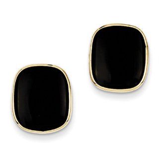 14k Yellow Gold Black Onyx Earrings. Metal Wt  2.4g Jewelry