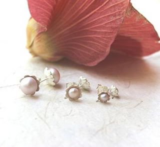 pink pearl and silver flower earrings by bish bosh becca