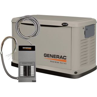 Generac Guardian Air-Cooled Standby Generator — 14kW (LP)/13kW (NG), 100 Amp Transfer Switch, Model# 6240  Residential Standby Generators