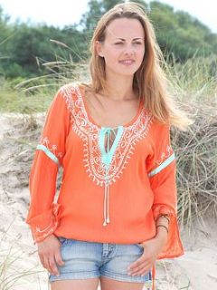 orange with turquoise lola kaftan top by louise sandberg london