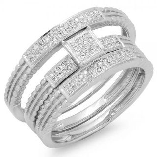 0.20 Carat (ctw) Sterling Silver Round Cut Diamond Men and Women's Micro Pave Engagement Ring Trio Bridal Set 1/5 CT Jewelry