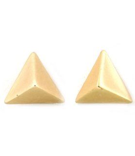 9MM Yellow Gold Triangle Pyramid Shape Stud Earrings, Matte Finish Jewelry