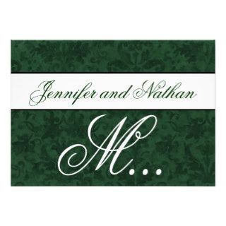 Dark Green Damask Monogram Wedding Invitation