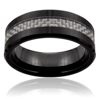Black Ceramic Silver Carbon Fiber Inlay Ring West Coast Jewelry Men's Rings