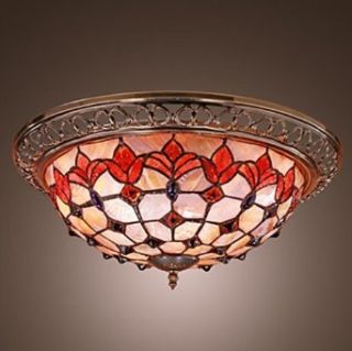 Tiffany Style Flush Mount with 3 Lights   Antique Inspired(metal, Shell Materials Finish)   Close To Ceiling Light Fixtures  