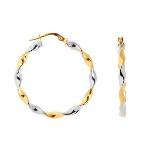 14K Real Yellow White Gold Tubular Twisted Round Hoops Hoop Earrings 3 X 34mm Jewelry