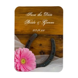 Pink Daisy Horseshoe Country Wedding Save the Date Vinyl Magnets