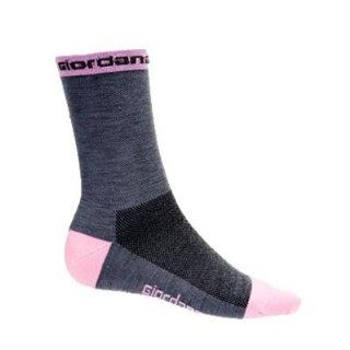 Giordana Merino Wool Cycling Socks   Grey w/Pink Accents   gi sock wool gypk  Sports & Outdoors