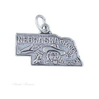 Sterling Silver NEBRASKA State Map Outline Word Charm Jewelry