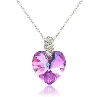 Silver Tone Pretty Pink Purple Heart Necklace and Earring Set with White Crystals   Gift for Her Jewelry Sets Jewelry