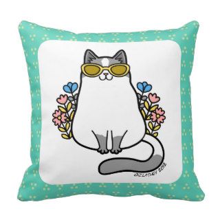 Summer Sunglasses Kitty Cat   Gray and White Throw Pillows