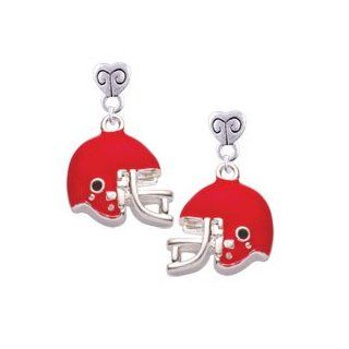 Small Red Football Helmet Silver Scroll Heart Post Earrings Delight Jewelry Jewelry