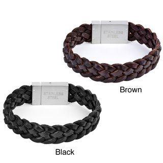 Crucible Stainless Steel and Leather Men's Woven Bracelet West Coast Jewelry Men's Bracelets