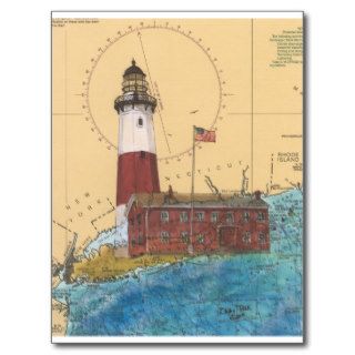 Montauk Point Lighthouse NY Nautical Chart Art Post Cards