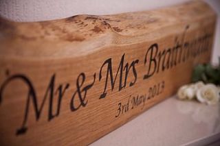 personalised solid oak 'mr and mrs' plaque by bespoak