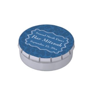 Dark Blue Paisley Pattern Bar Mitzvah Jelly Belly Candy Tins