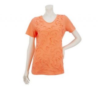 Liz Claiborne New York Short Sleeve T shirt with Ruffle Detail —