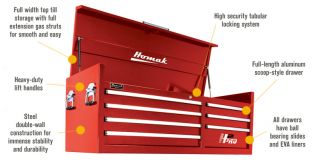 Homak H2PRO 56in. 7-Drawer Top Tool Chest — Red, 55 3/4in.W x 21 3/4in.D x 20 3/4in.H, Model# RD02056071  Tool Chests