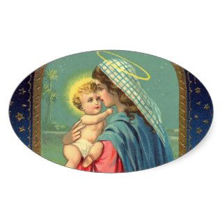 Nativity Mary Holding The baby Jesus Oval Stickers