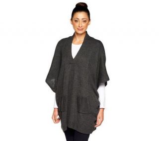 Belle Gray by Lisa Rinna V Neck Sweater Poncho with Pocket Details —