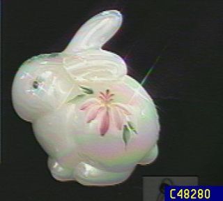 Fenton Art Glass White Iridized Bunny Figurine —