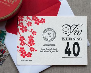 letterpress blossom birthday invitation by biplane press