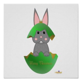 Gray Bunny Green Christmas Ornament Merry Christma Print