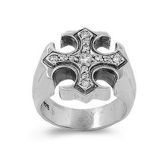 Iron Cross CZ Ring 20MM Sterling Silver 925 Jewelry