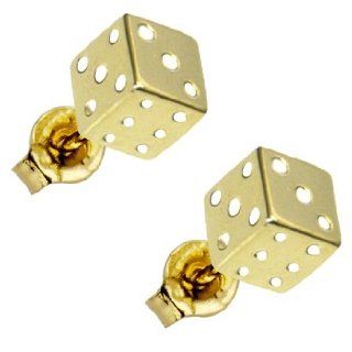 14k Yellow Gold Flat Dice Stud Earrings Jewelry
