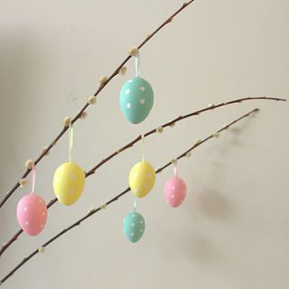 set of six polka dot easter egg decorations by little ella james