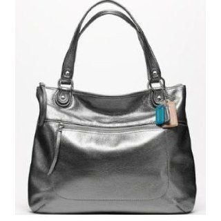 COACH Poppy Leather Glam Tote Silver/Anthracite 19002 Clothing