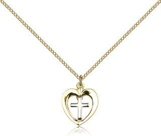 Small Two Tone SS/GF Heart / Chalice Necklace For Girls   18" Chain   5/8 x 1/2 Inches Cross With Heart Necklace Jewelry