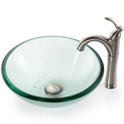 Kraus Bathroom Combo Set Clear 19 mm Glass Vessel Sink/Rivera Faucet Kraus Sink & Faucet Sets