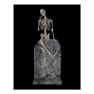 Funny Skeleton On Tombstone Halloween Print