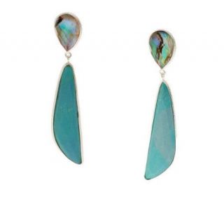 Sterling Abalone Doublet & Turquoise Drop Earrings —