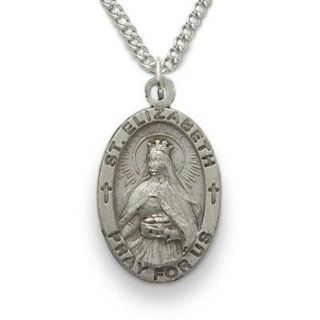 Sterling Silver 7/8" Oval Engraved St. Elizabeth, Patron of Nurses Medal on 24" Chain Jewelry