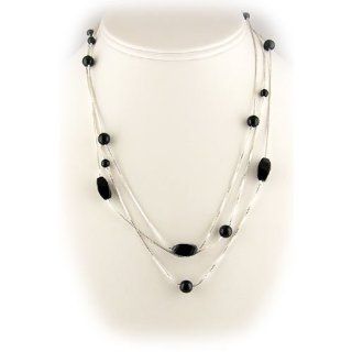 Long Black Onyx Stone Beads Sterling Silver Box Chain 53 Inch Necklace Jewelry