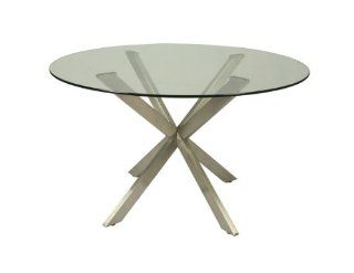Eritrea Round Glass Top Dining Table in Stainless Steel   48 Inch Round Glass Top  