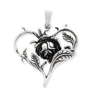 Sterling Silver Antiqued Rose Heart Pendant Jewelry