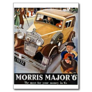 Morris Major 6   Vintage British Auto Advert Postcards