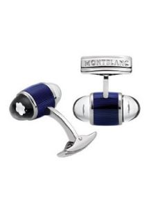 MontBlanc Platinum Plated Cufflinks with Guilloche Blue Lacquer Inlay at  Mens Clothing store Key Chains