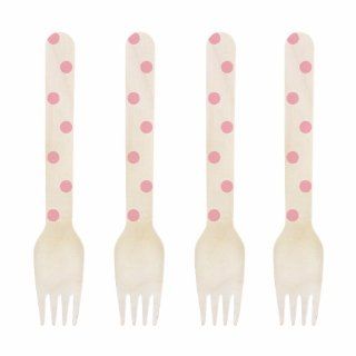 Dress My Cupcake 6.5 Inch Natural Wood Dessert Table Fork, Baby Pink Polka Dots, Case of 1000 Kitchen & Dining